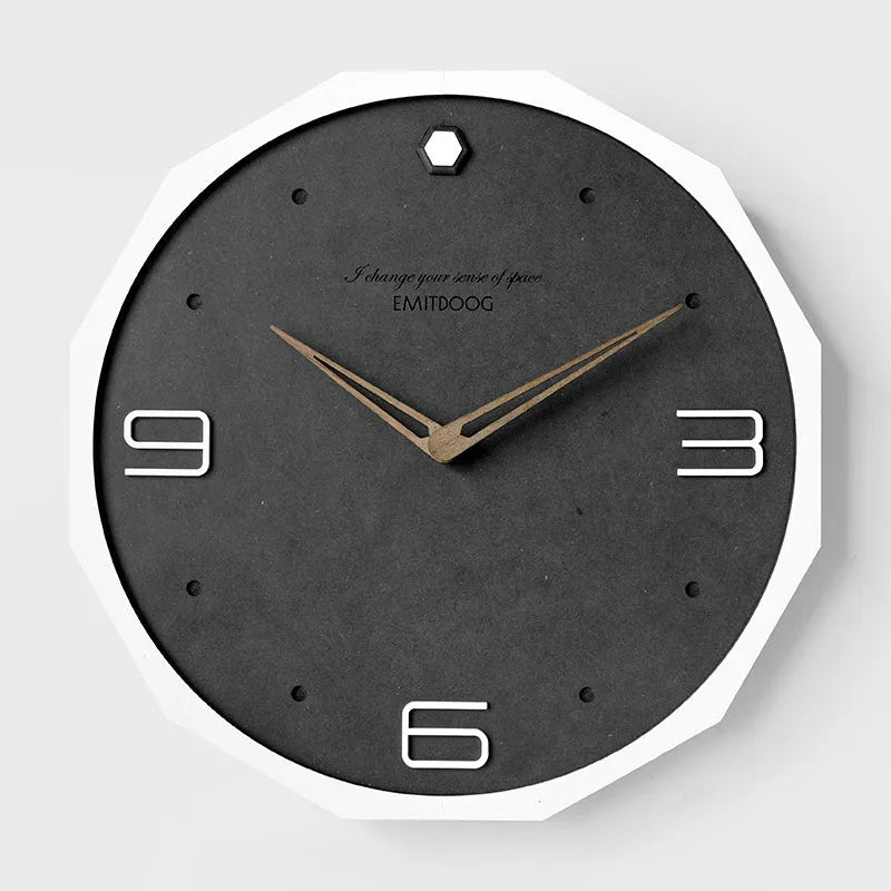 Nordic style round 12 inch wall clock with perforated pattern in neutral colours