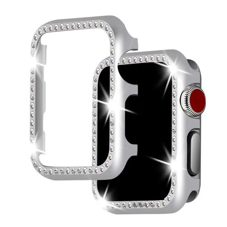 Aluminium alloy diamond frame protective case for Apple Watch in silver colour