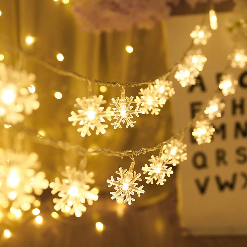 Snowflake string light garlands with PVC lights and remote control in warm white colour for Christmas tree decoration
