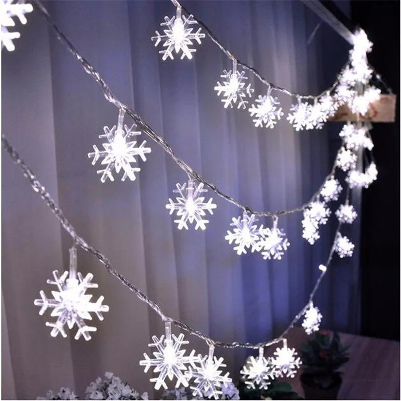 Snowflake string light garlands with PVC lights and remote control in warm white colour for Christmas tree decoration