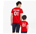 Family matching solid colour letter print T-shirt for father and son, available in black, grey, red, white, sized from child 80cm to adult XXXXL