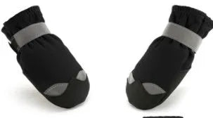 Winter dog shoes reflective waterproof pet boots with fleece lining in black, orange, and red