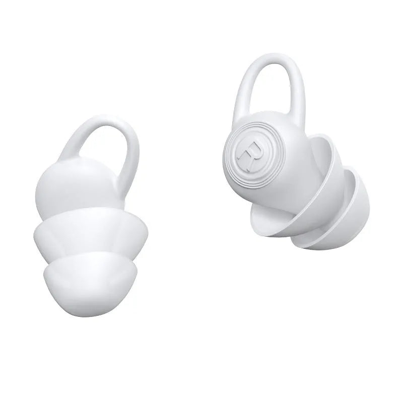 White silicone ear plugs for noise reduction with universal all-size fit