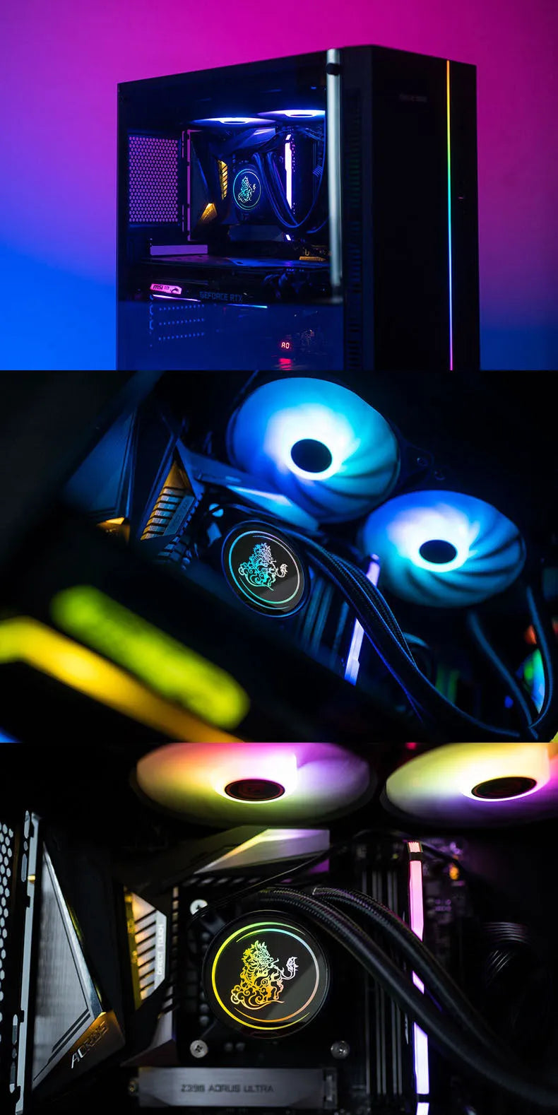 Kirin 240mm ARGB CPU water cooling radiator with colourful lighting and hydraulic bearing fan