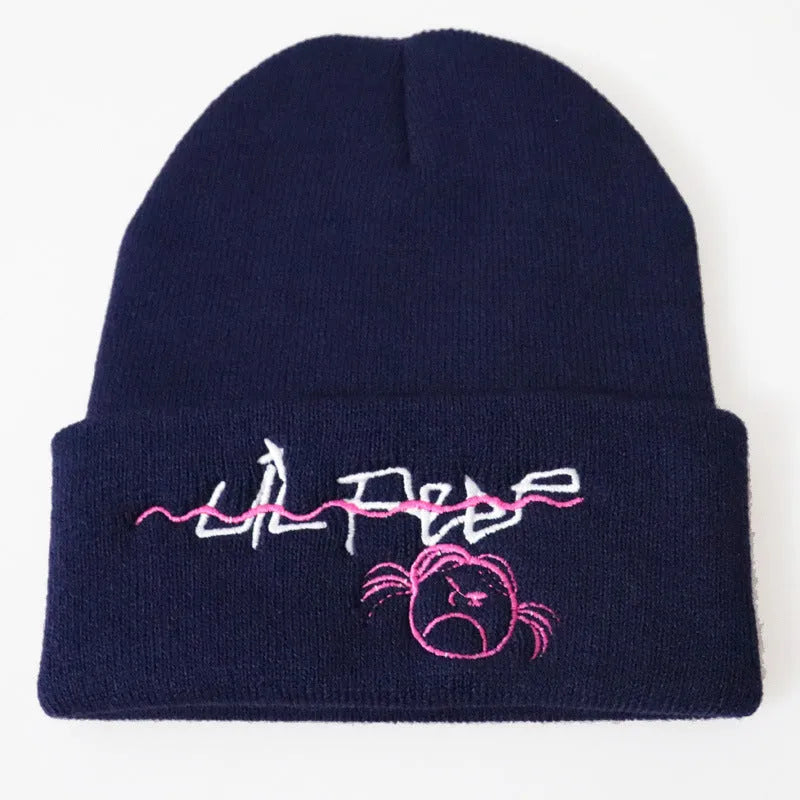 Wild fashion pullover knitted hat in wool with embroidery detail, satin weave, black colour option