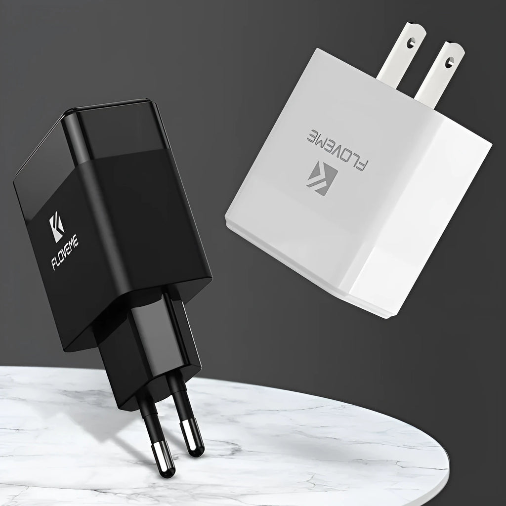 Black and white travel charger with European and American plugs for mobile phone USB fast charging