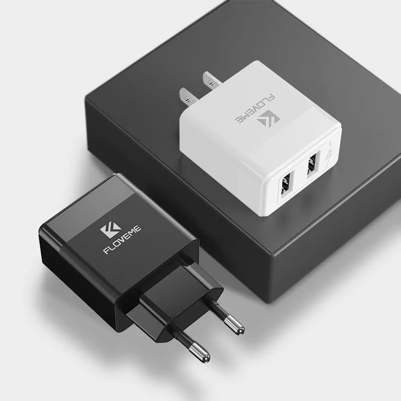 Black and white travel charger with European and American plugs for mobile phone USB fast charging