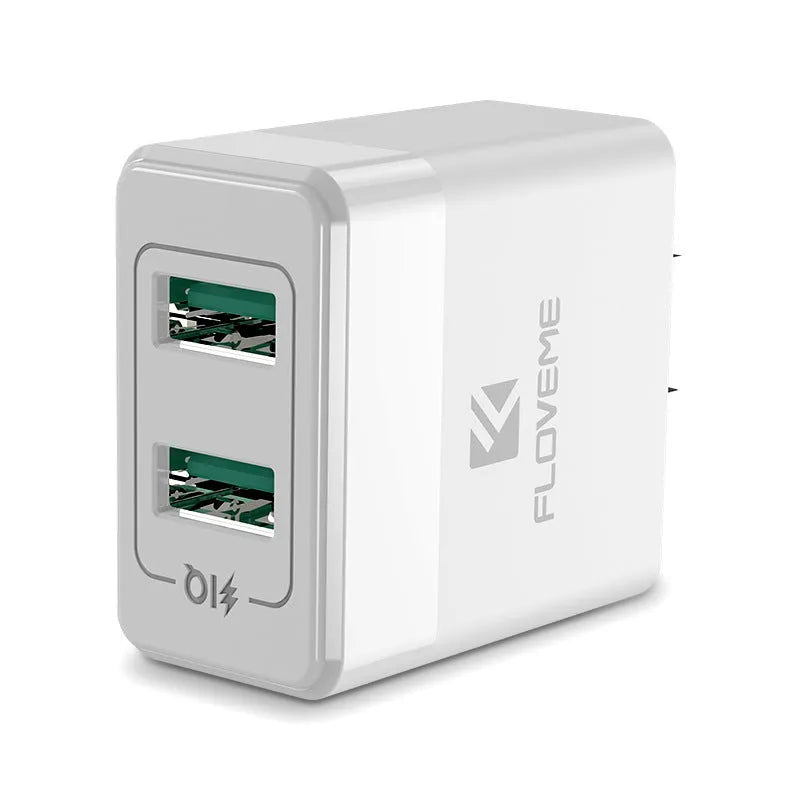 Black and white travel charger with European and American plugs for mobile phone USB fast charging