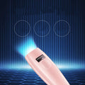 Laser beauty hair removal device in white or pink, ABS body, AC power, 15cm x 6.5cm x 3.5cm, with adapter and accessories