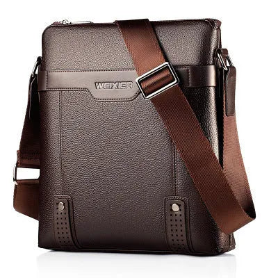 A black men's casual shoulder bag made from soft PU leather with a square shape and single strap.