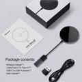 Black MagSlim magnetic wireless charger with foldable kickstand on aluminium housing