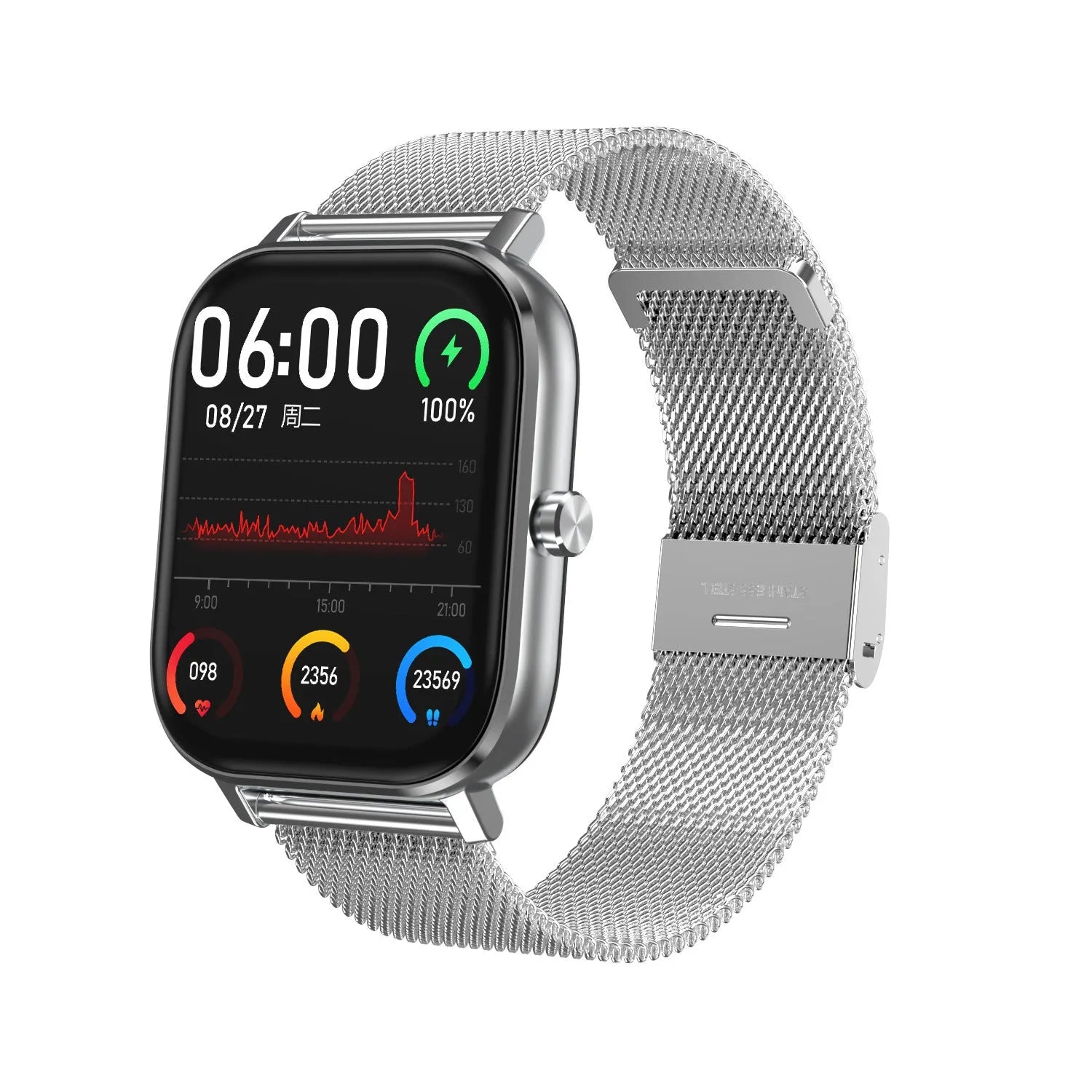 Smart bracelet fitness tracker with 1.54 inch screen showing health metrics on display
