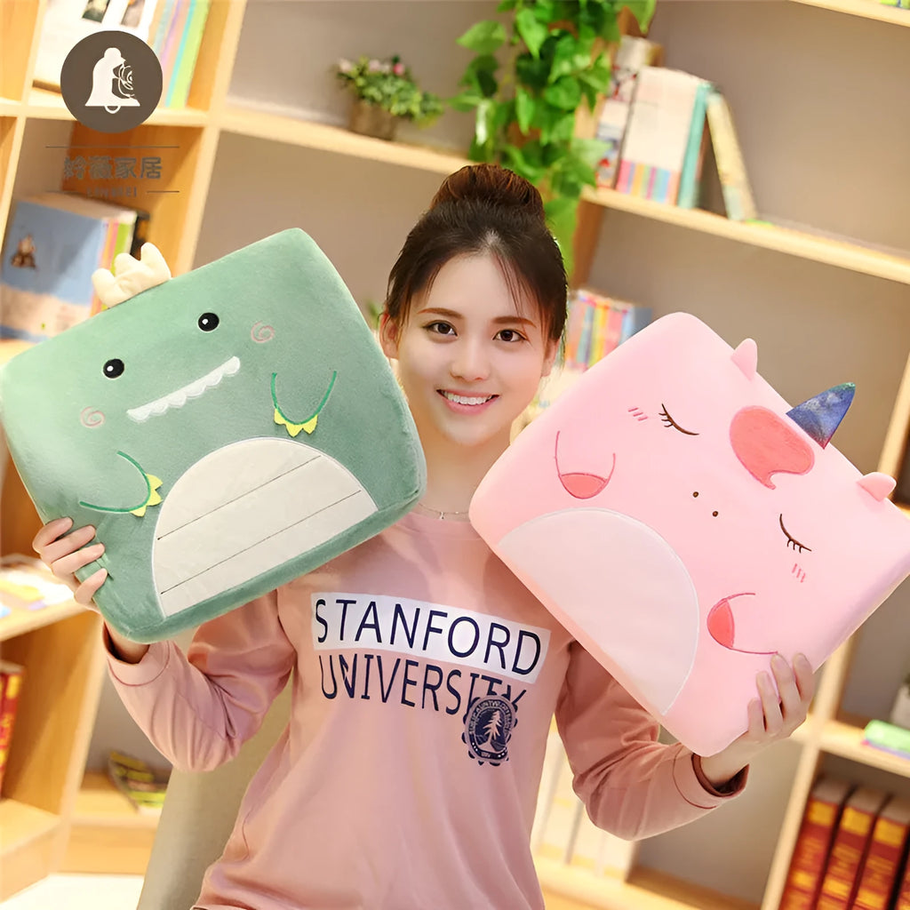 Cartoon character office cushion with removable memory foam insert on a desk chair