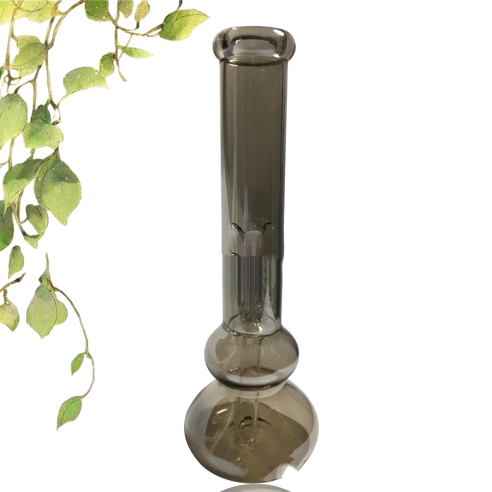 Set of pure colour geometric glass ornaments sitting on top of a clear vase.