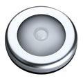 Silver wireless motion sensor night light with PC plastic lampshade measuring 80x80mm