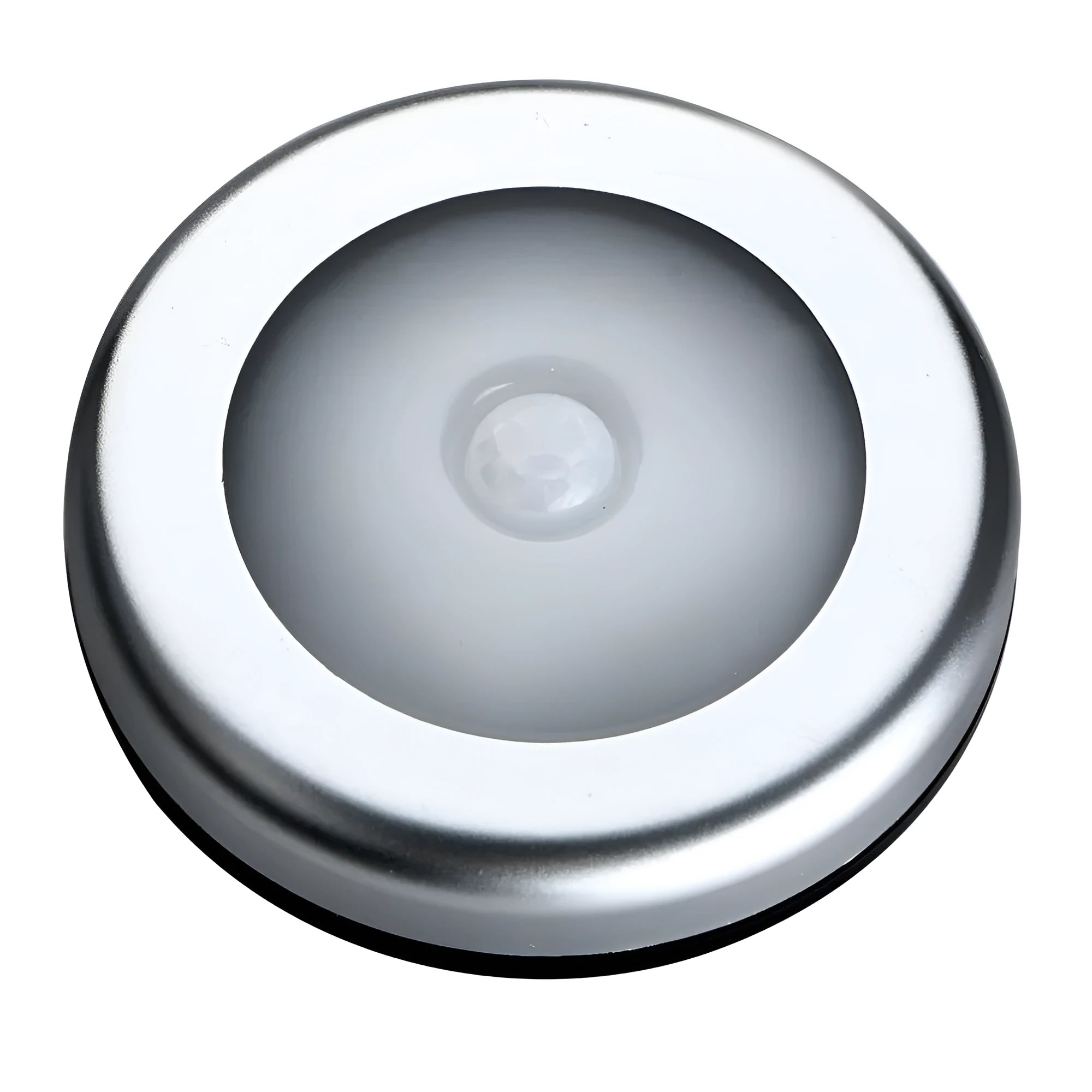 Silver wireless motion sensor night light with PC plastic lampshade measuring 80x80mm