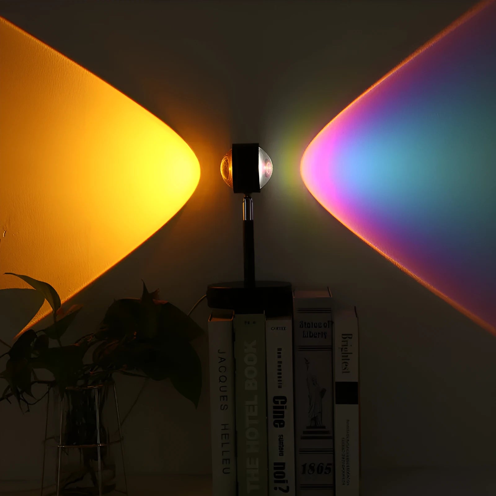 Black USB dual-head sunset rainbow projection lamp with touch control switch