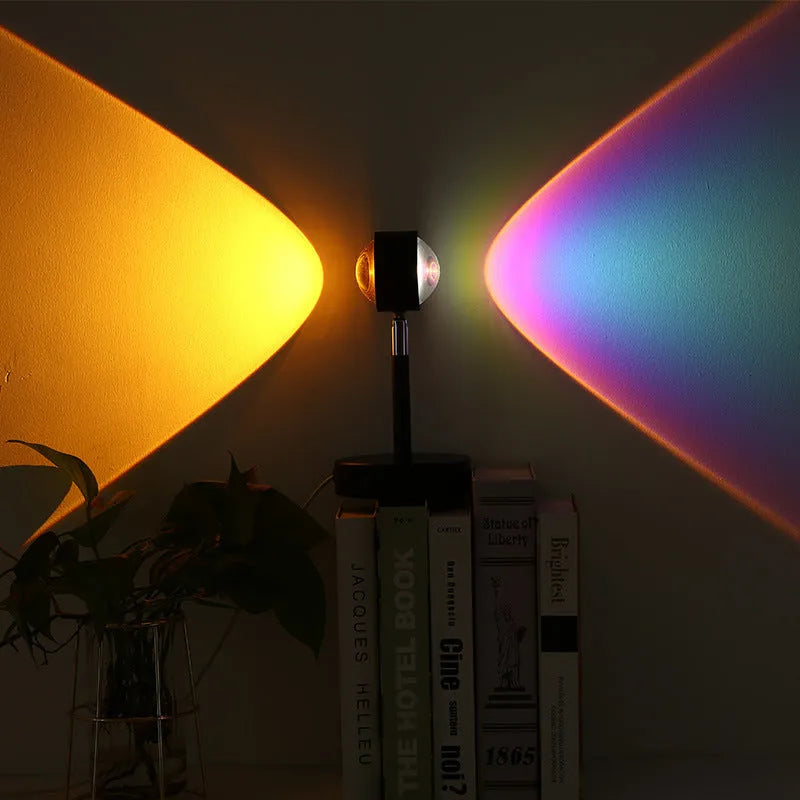 Black USB dual-head sunset rainbow projection lamp with touch control switch