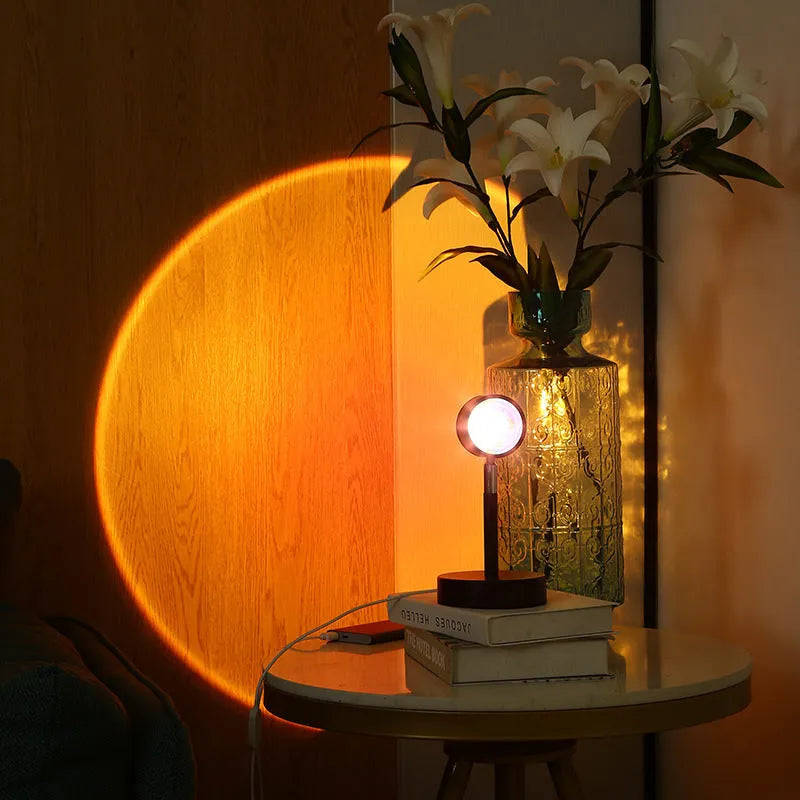 Black USB dual-head sunset rainbow projection lamp with touch control switch