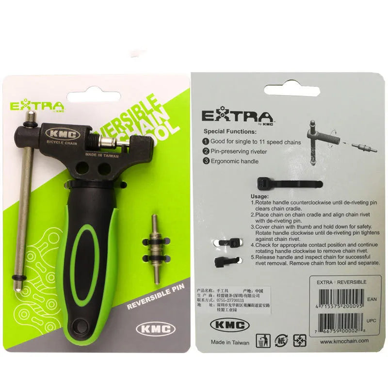 Green steel bicycle chain tool with double shaft mechanism and chain driver for 0-type chain maintenance