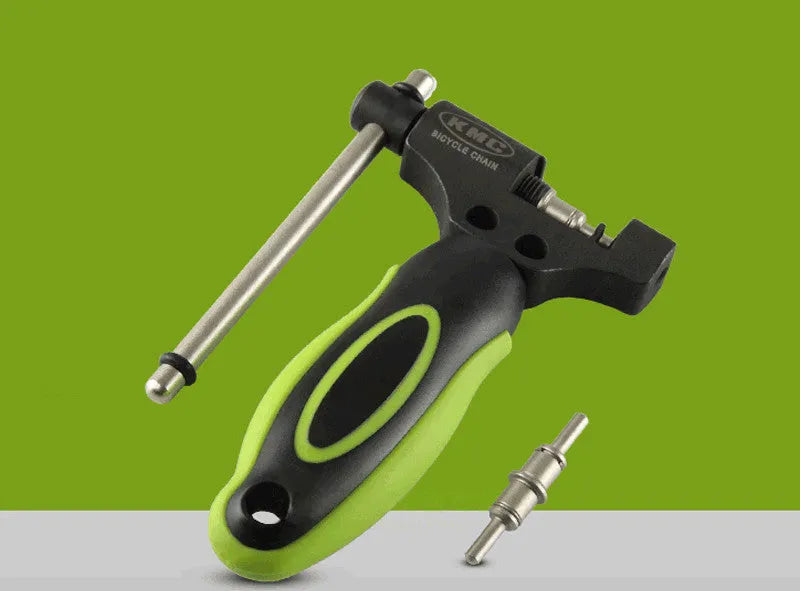 Green steel bicycle chain tool with double shaft mechanism and chain driver for 0-type chain maintenance