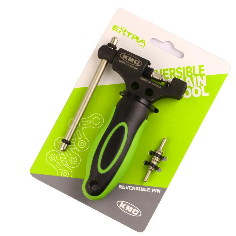 Green steel bicycle chain tool with double shaft mechanism and chain driver for 0-type chain maintenance