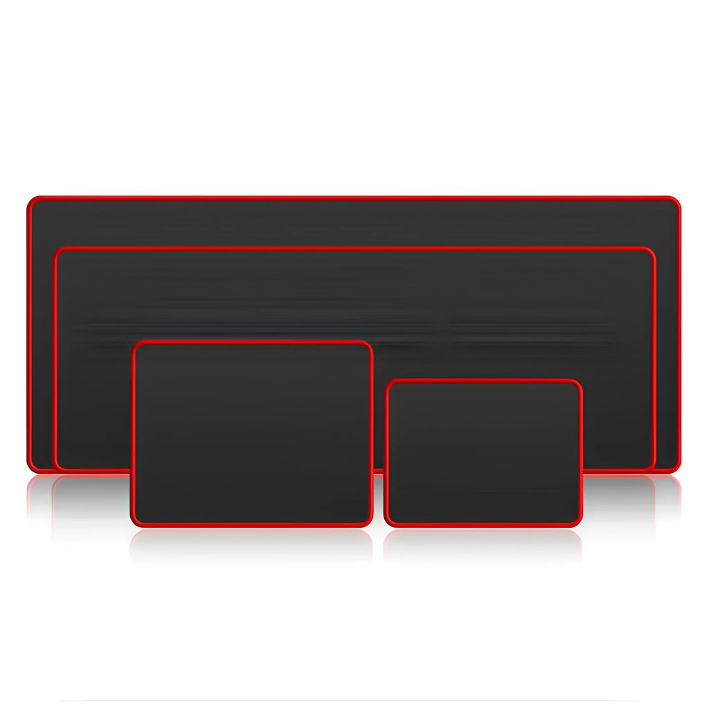 Black and red seaming gaming mouse pad with non-slip rubber base and wrist guard, shown in large 40x90cm size