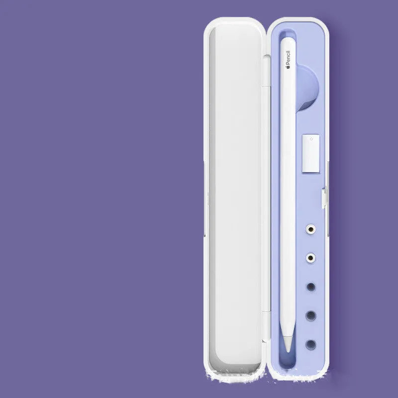 Hard protective shell case for Apple Pencil 1st and 2nd generation in choice of colours, showing internal slots for pencil, nib, and adapter.