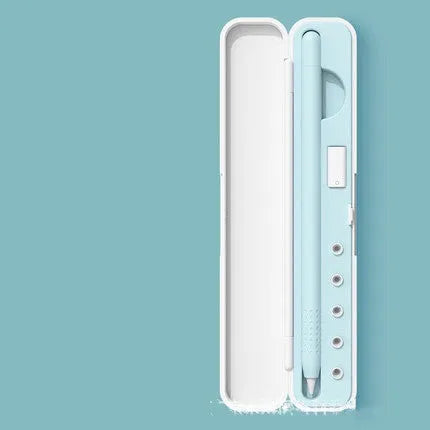 Hard protective shell case for Apple Pencil 1st and 2nd generation in choice of colours, showing internal slots for pencil, nib, and adapter.