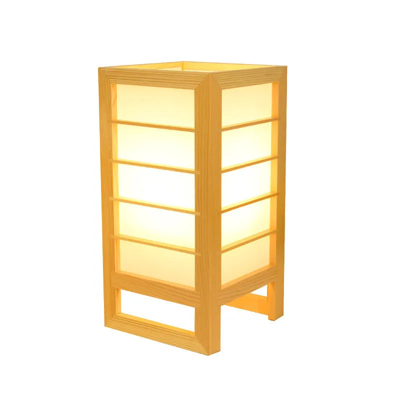 Korean style solid wood tatami bedside lamp with bamboo wood lamp holder