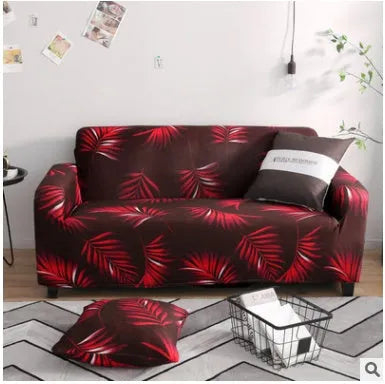 Printed geometric stretch sofa slipcover on double seat sofa in modern simplicity style