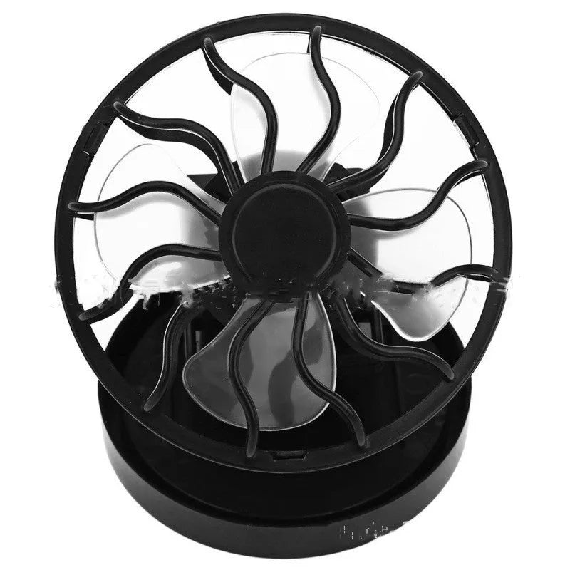 Black solar-powered clip-on cooling fan panel for outdoor camping and fishing