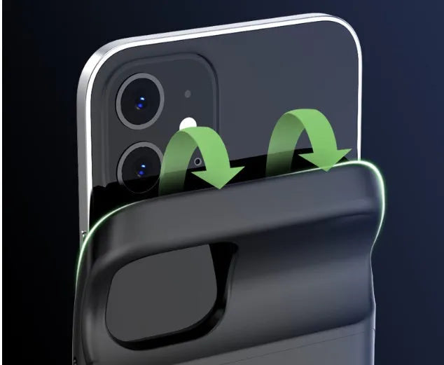 Black ultra-thin TPU soft case wireless back clip battery for iPhone 12 series phones.