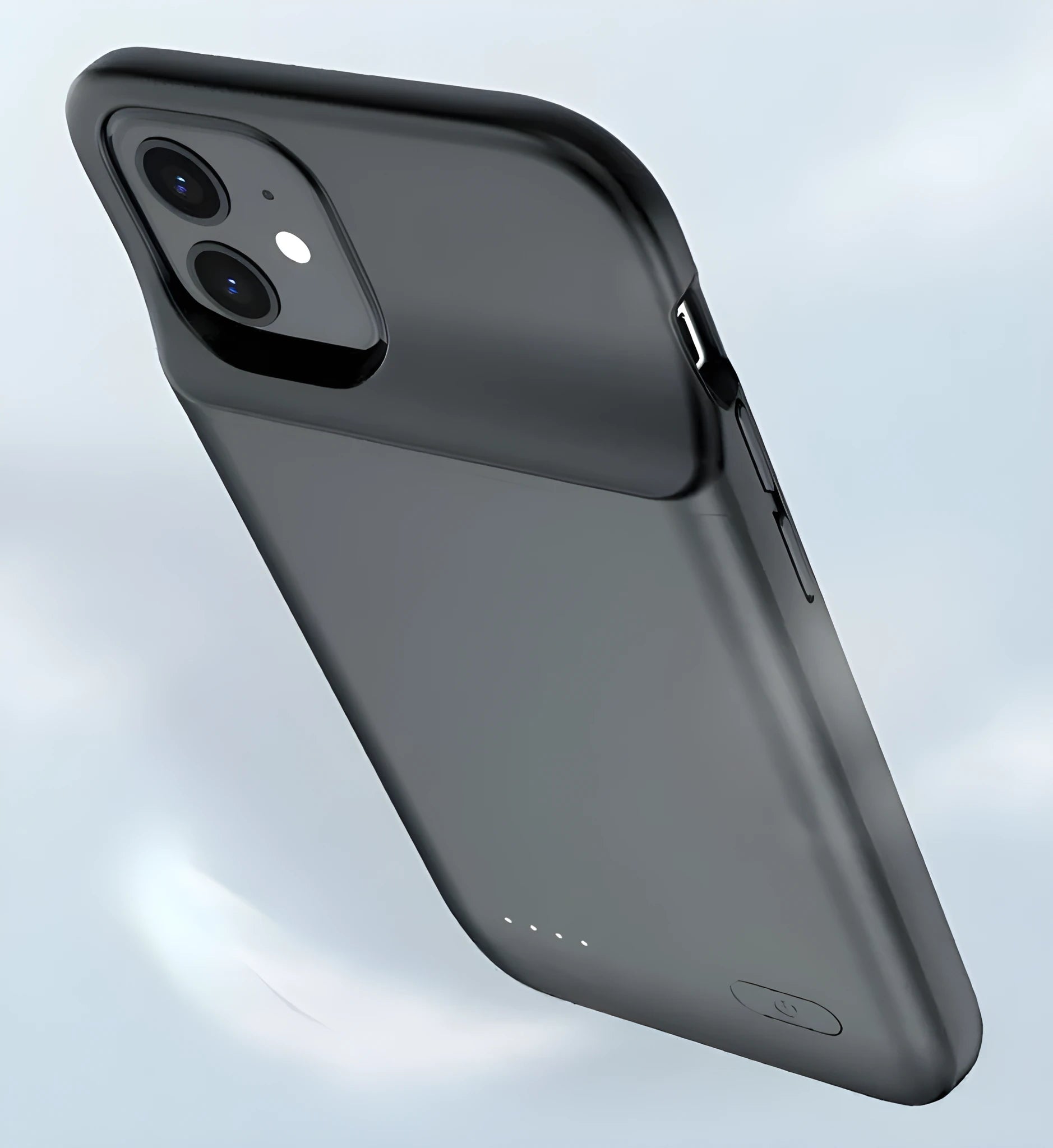 Black ultra-thin TPU soft case wireless back clip battery for iPhone 12 series phones.