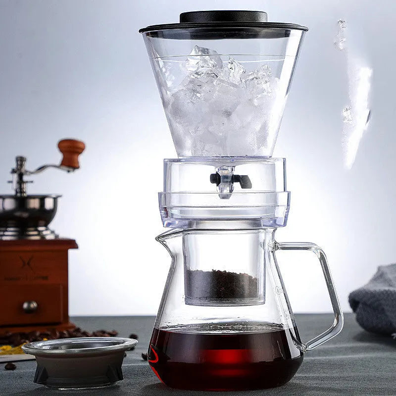 Glass ice drip coffee pot for cold brew coffee in New Chinese style, available in two colour options