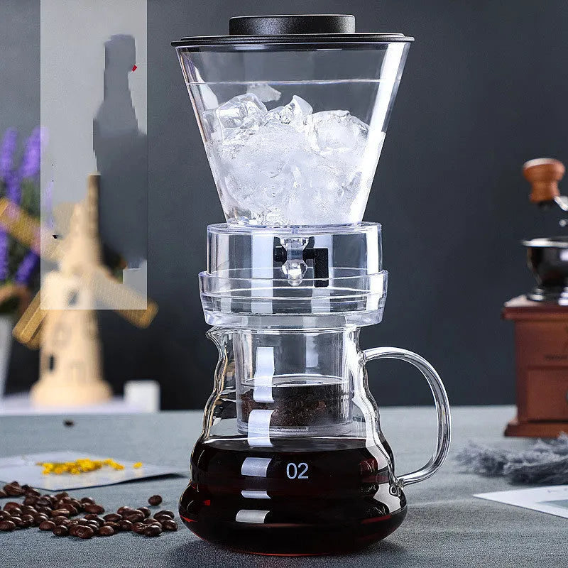 Glass ice drip coffee pot for cold brew coffee in New Chinese style, available in two colour options