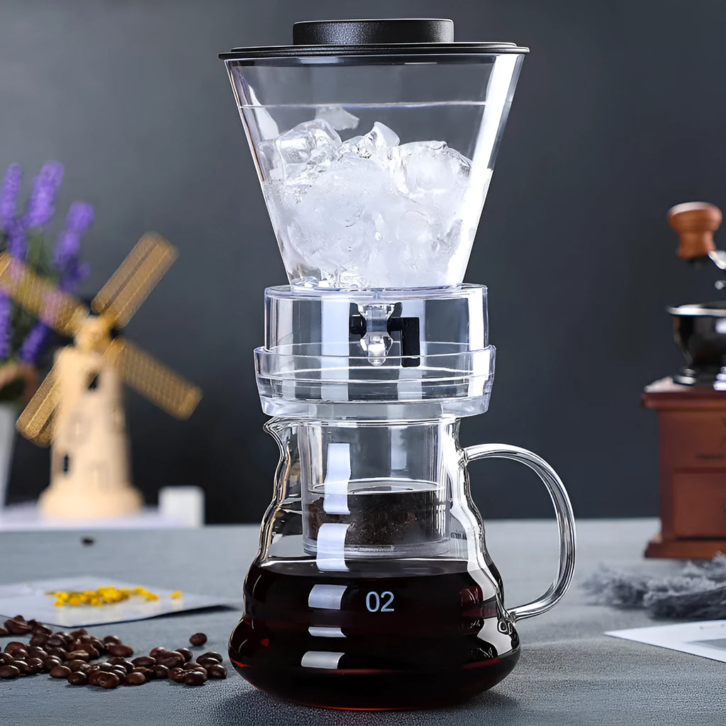 Glass ice drip coffee pot for cold brew coffee in New Chinese style, available in two colour options