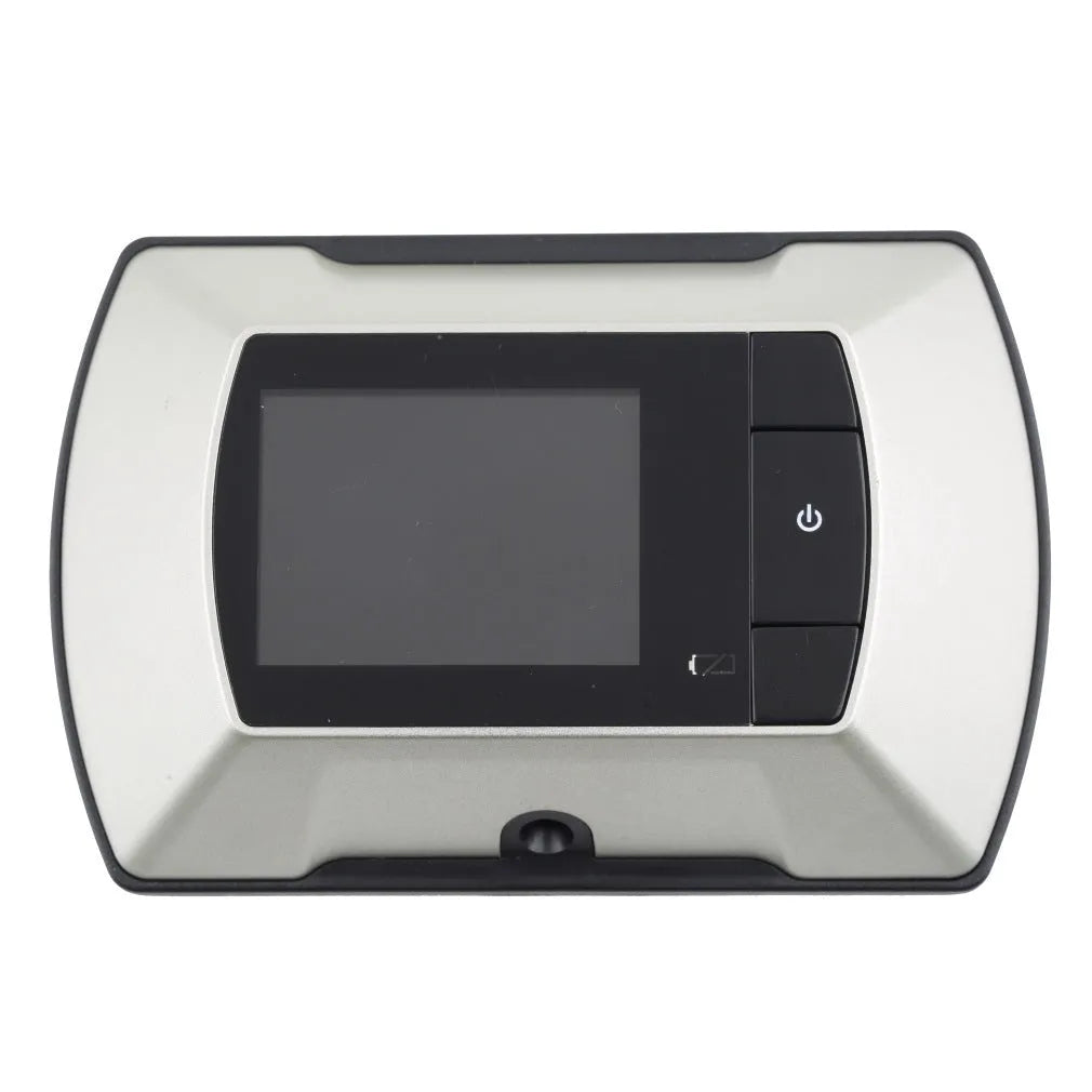 Digital wireless door peephole with indoor LCD monitor and outdoor camera unit.