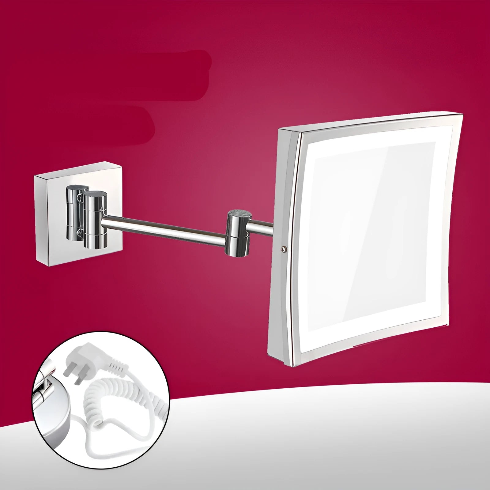 Stainless steel folding makeup mirror in 8.5 inch size with silver mirror lens