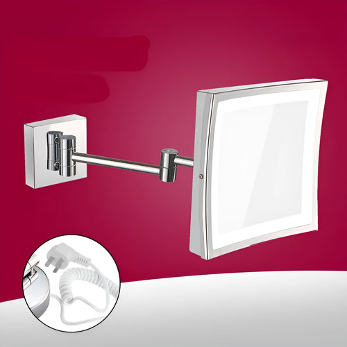 Stainless steel folding makeup mirror with 8.5 inch silver lens in a choice of four finishes.