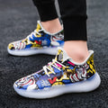 Men's breathable mesh casual running shoes with rubber sole, low cut design, front tie, available in colourful and white anime