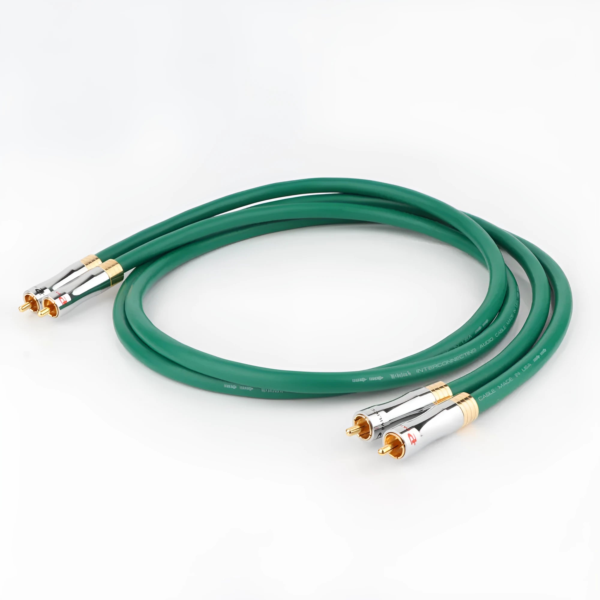 Silver-plated 4-core RCA audio interconnect cable with phono plugs for CD player and amplifier.