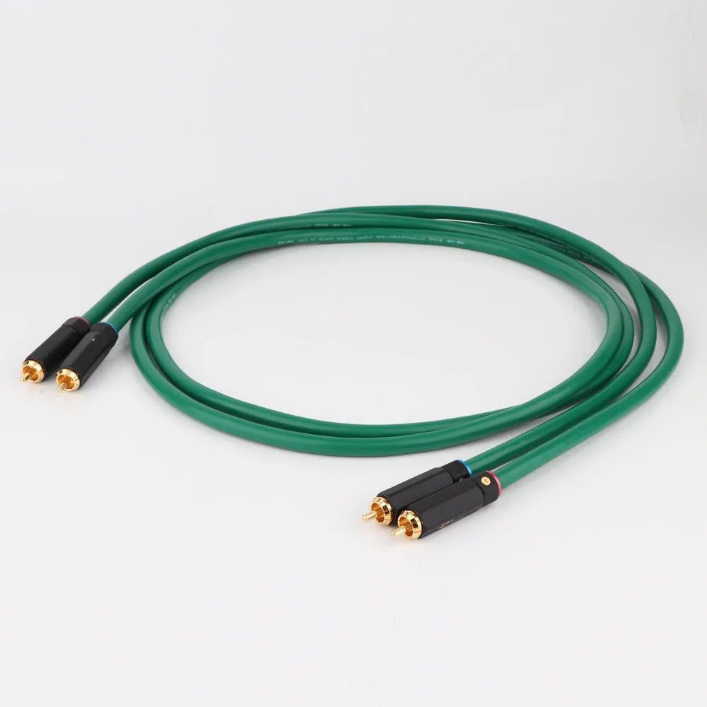 Silver-plated 4-core RCA audio interconnect cable with phono plugs for CD player and amplifier.