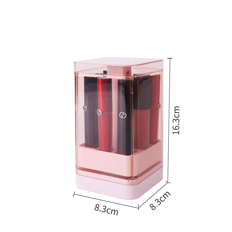 Press lift lipstick storage box with transparent dust cover in pink or white