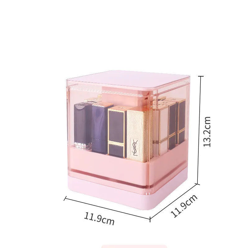 Press lift lipstick storage box with transparent dust cover in pink or white