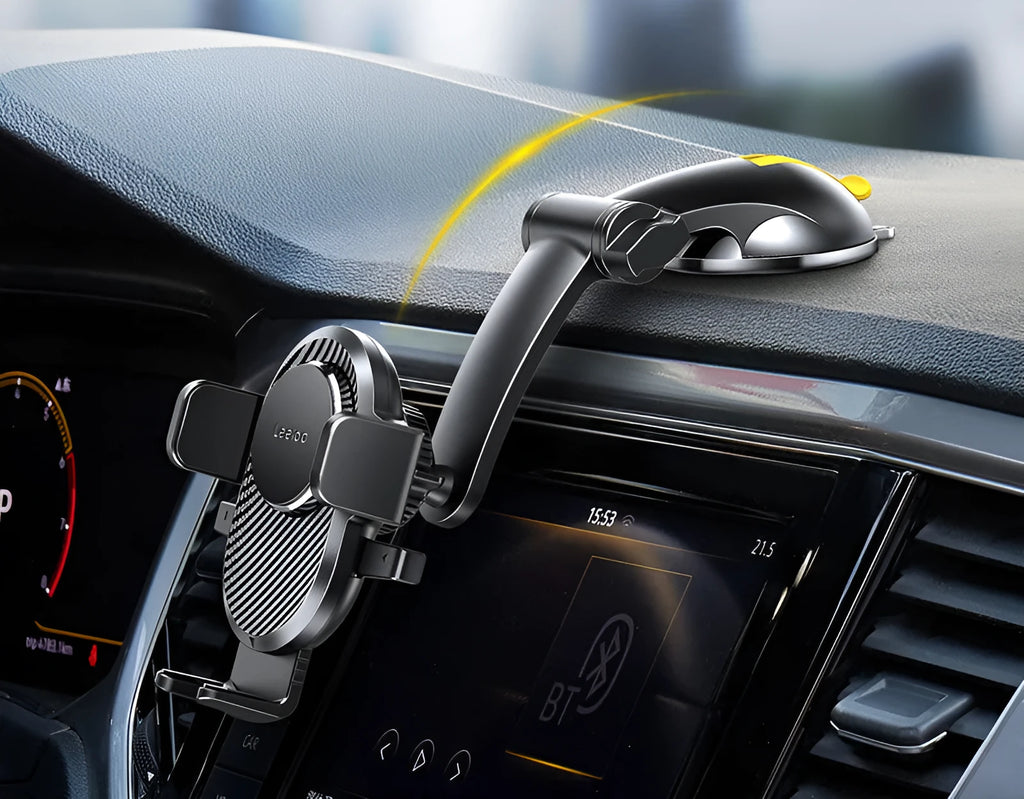 Carbon fibre black folding suction cup mobile phone car holder for instrument panel mounting