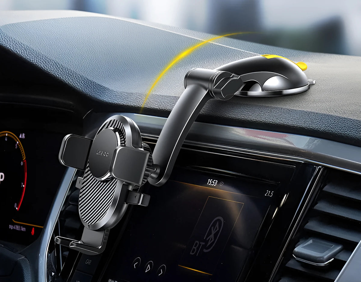 Carbon fibre black folding suction cup mobile phone car holder for instrument panel mounting