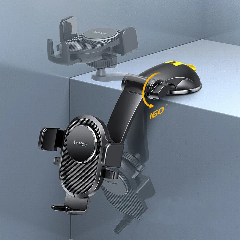 Carbon fibre black folding suction cup mobile phone car holder for instrument panel mounting
