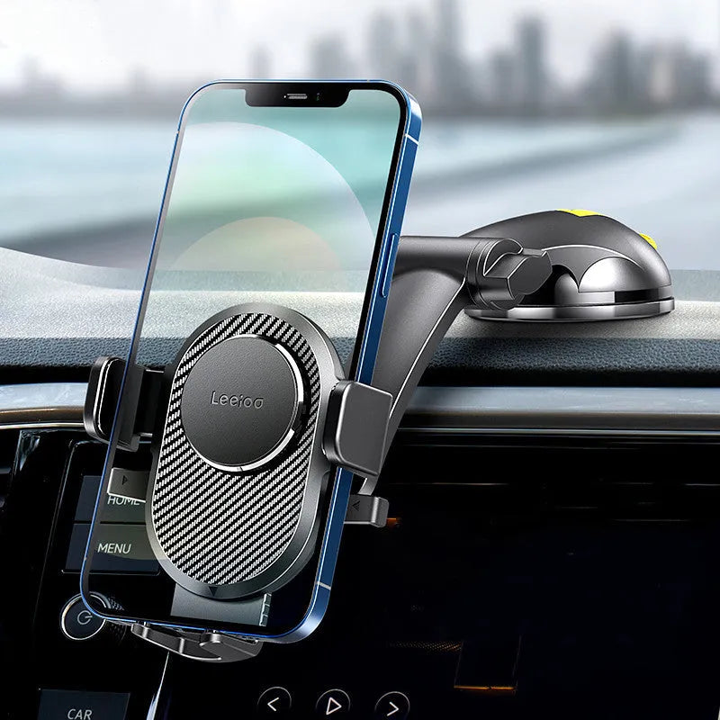 Carbon fibre black folding suction cup mobile phone car holder for instrument panel mounting