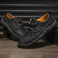 Men's casual microfiber leather shoes in black, gold and khaki with round toe design